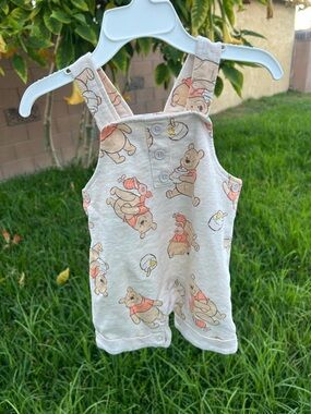 Disney Beige Winnie the Pooh Overall Romper with Orange  Accents